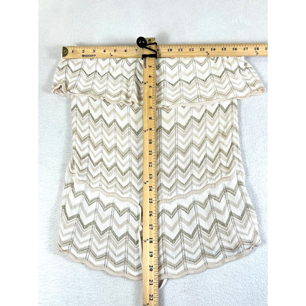 White House Black Market Off Shoulder Top Womens Small Gold Chevron Metalic Boho - Picture 3 of 9